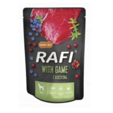 Rafi pástátom, felnőtt kutyáknak,  BÁRÁNNYAL, KÉK- és VÖRÖSÁFONYÁVAL, gabonamentes 500g alutasak