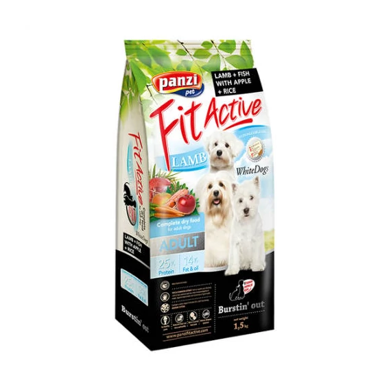 Panzi FitActive WhiteDogs Hypoallergenic Adult (bárány) száraztáp - Világos színű, felnőtt kutyák részére 1,5 kg