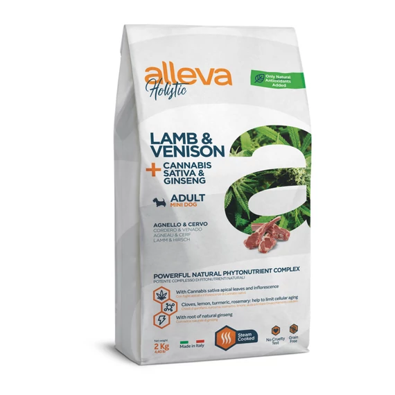 Alleva Holistic Felnőtt Mini Kutyáknak Bárány & Vadhús + Cannabis Sativa & Ginzeng 2 kg