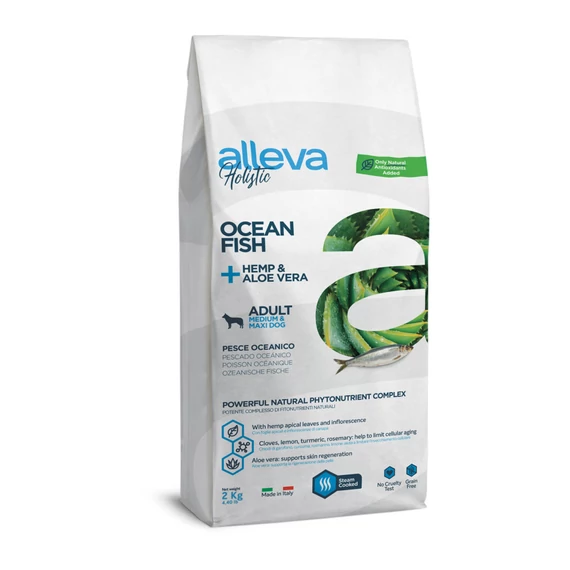 Alleva Holistic Medium / Maxi Felnőtt Kutyáknak Tengeri hal + Kender & Aloe Vera 2 kg