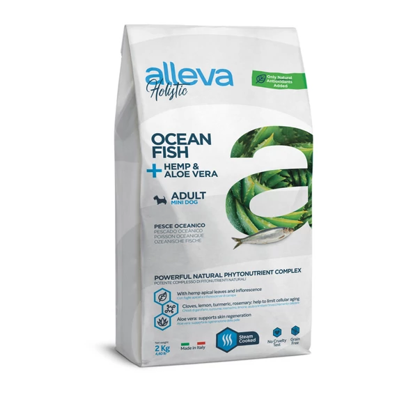 Alleva Holistic Felnőtt Mini Kutyáknak tengeri hal + Kender & Aloe Vera 2 kg