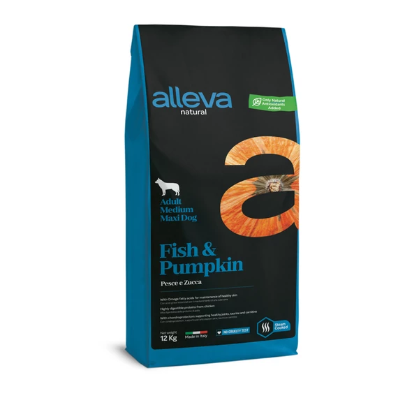 Alleva Natural Medium / Maxi Felnőtt Kutyáknak Hal & Sütőtök 12kg