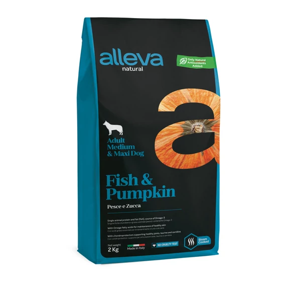Alleva Natural Medium / Maxi Felnőtt Kutyáknak Hal & Sütőtök 2 kg